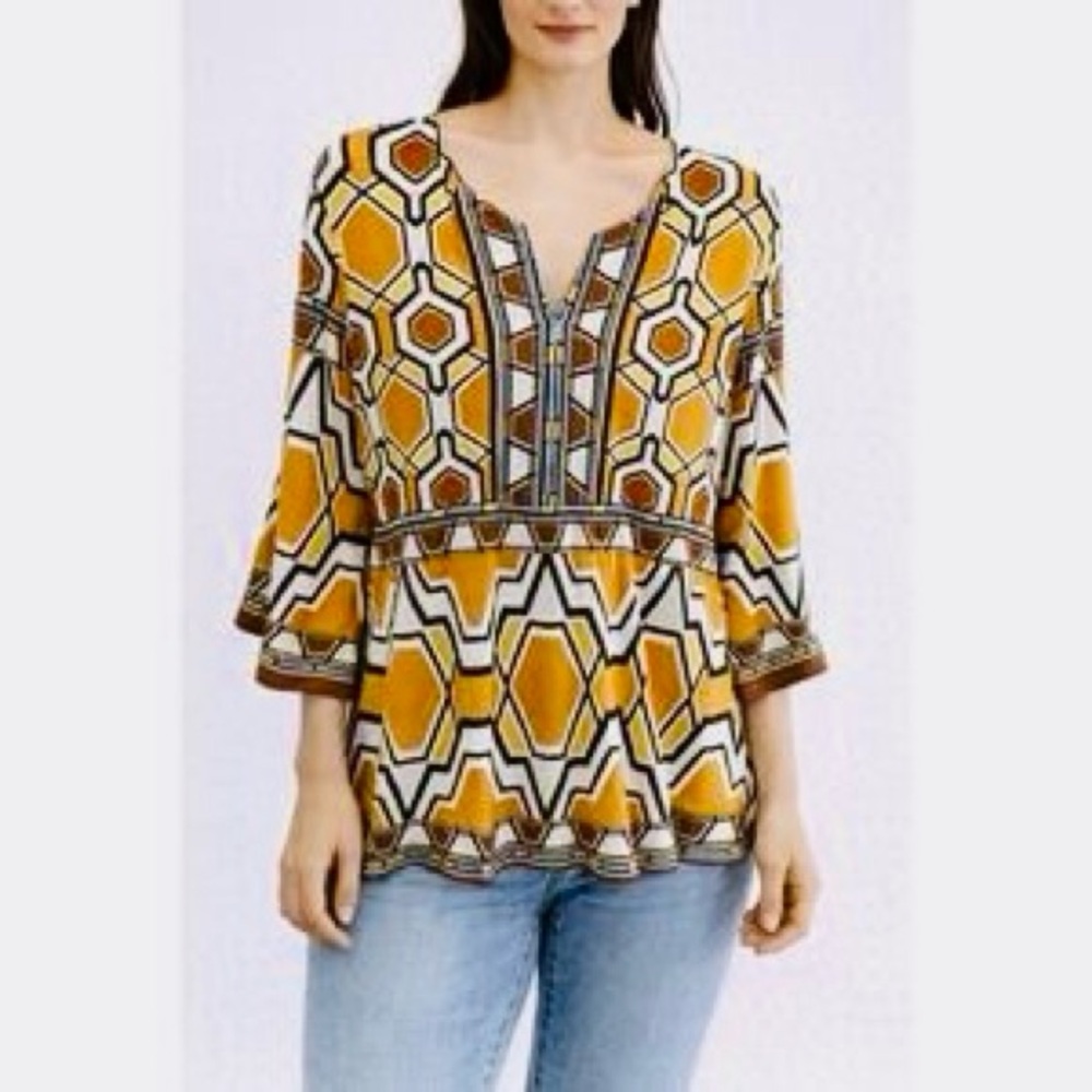 CHICO’S Yellow Geometric Blouse Tunic Top